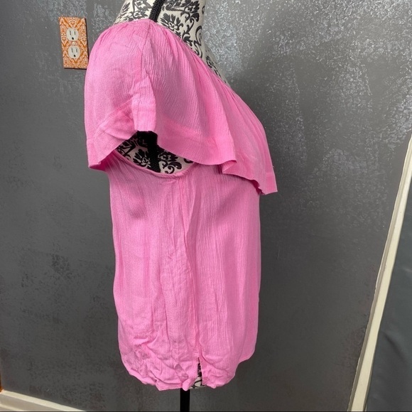 Ibiza One Shoulder Top in ‘Pink Moonflower.  Ruffle lightweight gauzy summer - Picture 8 of 10